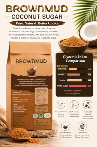 Image of Brownmud Coconut Sugar 250g | Natural Sweetener from Coconut Blossom Sap |Low GI-35 | Rich in Minerals & Inulin Fiber | Rich Caramel Flavor | Healthy Sugar Alternative | Unrefined Sugar