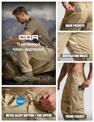 Image of CQR Men's Convertible Cargo Tactical Pants, Water Resistant Outdoor Hiking Pants, Zip Off Lightweight Stretch Work Pants