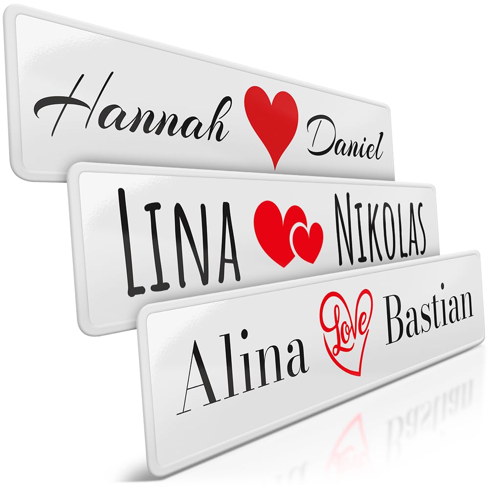 1x Hochzeit Autokennzeichen | ROTE HERZEN | Viele Motive zur Wahl | Hochzeitsauto Kennzeichen | Aluminium | Herzchen Liebe Heart | just married | grod gheirat | 520 x 110 mm