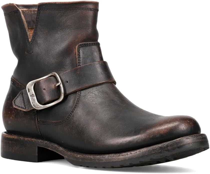 Frye 5 ¾” Veronica Booties for Women - Full-Grain Brush-Off Leather with Antique Metal Hardware and Rubber Outsole, Genuine Stitch Welt Construction
