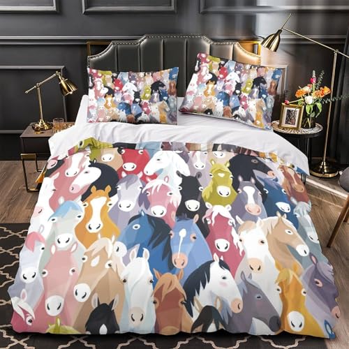 Parure de lit cheval 3D en microfibre avec 2 taies 135x200cm