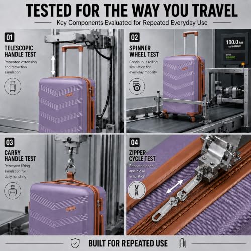 Image of CONCEPTEN Expandable Hardshell Luggage Set 5 Piece, 22x14x9 Airline Approved Carry On, 20 /24 /28 inch Suitcase Set with TSA Lock, Spinner Wheels, ABS+PC (Purple)