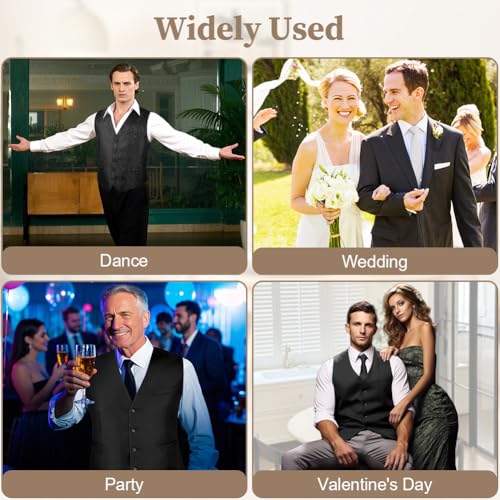BSBUY Herren Weste Casual Anzugweste Regular mit 2 Taschen Mens V-Ausschnitt Weste Anzug Volltonfarbe Vintage Classic Gothic Weste Anzug Set für Formale Business Hochzeit Party Groomsmen Schwarz L