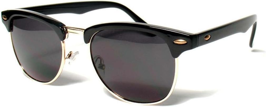 BLACK CLASSIC CLUBMASTER WAYFARER GOLD ACCENT HALF FRAME SUNGLASSES-Black