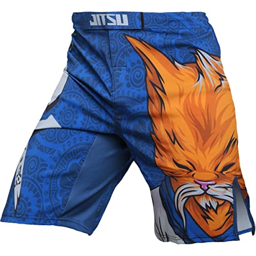 Hardcore Training Jitsu Zen Cat Fight Shorts Kurze Hose Herren MMA BJJ Grappling Fitness Boxen Muay Thai No Gi (DE/NL/SE/PL, Alphanumerisch, XL, Regular, Regular, Blue Yellow Orange)