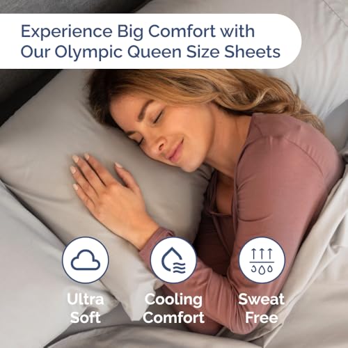 Image of Olympic Queen Sheet Set 66 inch x 80 inch - RV Olympic Queen Sheets - Light Grey | Soft, Cooling, Comfy & Breathable, 1 Flat, 1 Fitted & 2 Pillowcases w / 14 inch to 16 inch Deep Pockets, Wrinkle Resistant & Fade Free