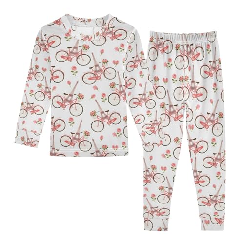 ALAZA Eiffel Flower Tower Blossom Bike Pajamas Long Sleeve Sleepwear 2-Piece Pajama Set