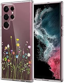 Unov Case Compatible with Galaxy S22 Ultra Case Clear with Design Soft TPU Shock Absorption Slim Embossed Pattern Protective 6.8 inch (Flower Bouquet)