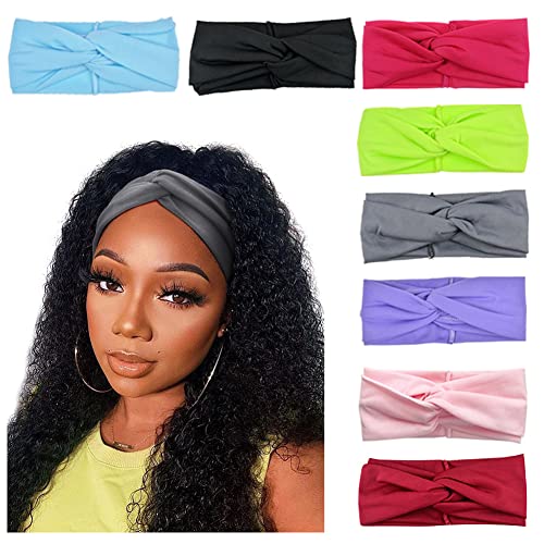 Image of DRESHOW 8 Pack Headbands for Women Yoga Knotted Headbands Elastic Criss Cross Hair Accessories Sports Head Wrap Non Slip