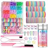 Hair Accessories for Girls, 1350P Colorful Hair Ties with 44P Hair Clips, Glitter Butterfly Hair Clips, Hair Wax Stick, Butterfly Hair Claws, Hair Barrettes with Comb Set&Organizer Box, Ideal Gifts