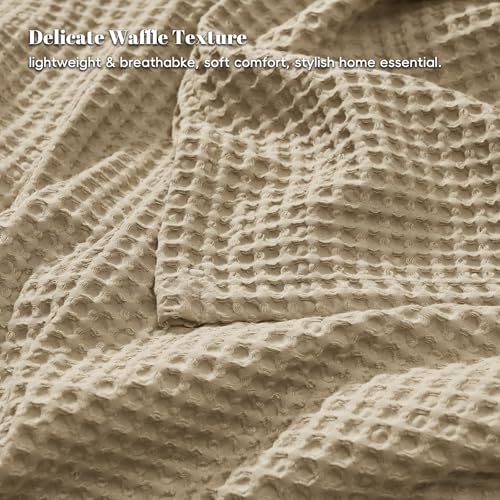 PHF Ultra Soft Waffle Weave Blanket King Size 104"x 90"- Washed Lightweight Breathable Summer Cozy Woven Blanket - Great for Couch Bed Sofa Home Car - DarkKhaki by PHF - Image 5