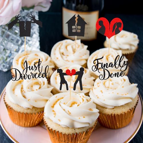 Arthsdite Cupcake-Topper mit Aufschrift Divorce, glitzernd, mit Aufschrift Finally Done Just Divorced, 24 Stück