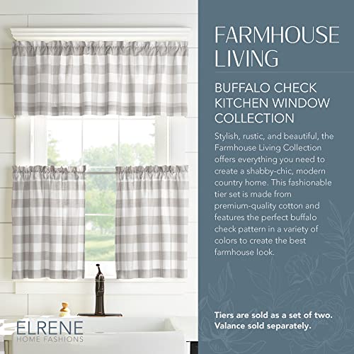 Elrene Home Fashions Farmhouse Living Buffalo-Check Tier Curtain Set For Bathroom Or Kitchen Curtains, 30" X 36"(Set Of 2 Tiers), Gray/White #TOP1