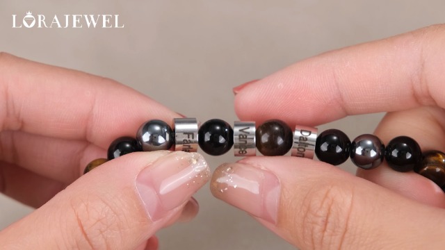 Bracciale Uomo Personalizzato Jewelora In Pietre Vulcaniche E Acciaio - Incisione Nome 1-5 - Regalo Per Papà, Marito, Fidanzato