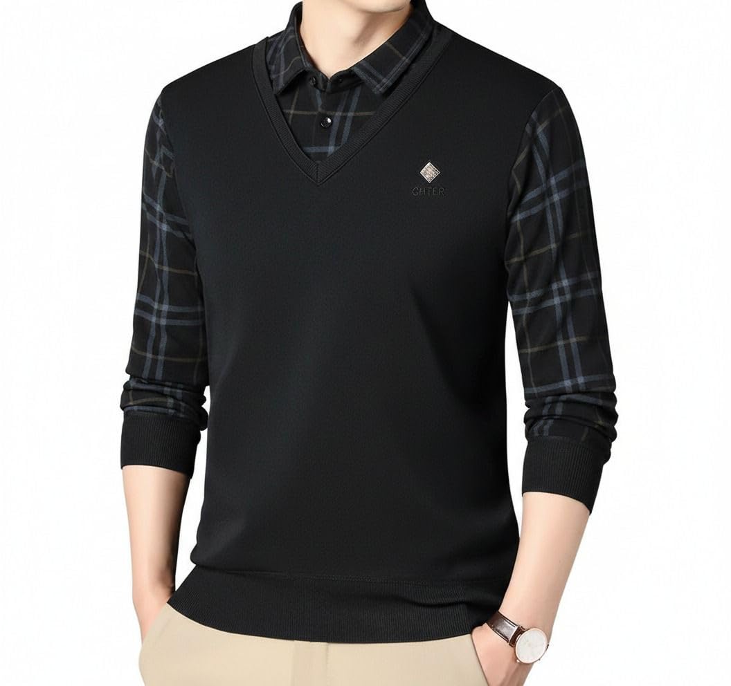 Men’s V-Neck Sweater Vest with Full Sleeve Checkered Shirt | Smart Casual Layered Look
