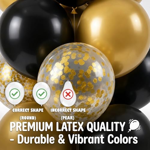 Image of Balloon Column Kit Set of 2 With Confetti Balloons Included - with Base, and Pole,Balloon Tower Backdrop Decoration for Wedding, Baby Shower, Birthday Party, or Bachelorette Parties (Black Gold)