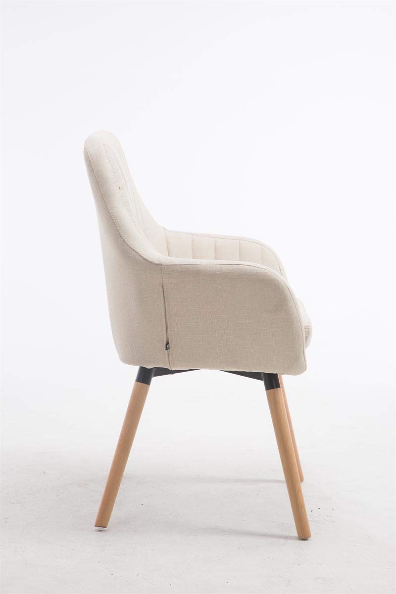 Silla de Visita Florian Tapizada en Tela, Butaca de Salón Nórdica, Silla Comedor Acolchada 53cm Altura Asiento Crema Natura