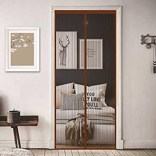 GUODIU Moustiquaire pour Portes 70x215cm Mailles Ultra Fines Rideau de Porte sans Perçage Facile à Installer pour Enfants et Animaux de Compagnie, Brown Cover