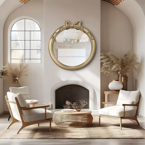 Image of 28x28 inch Bow Mirrors for Wall, Round /Circle God Decorative Wall Mounted Mirror, Irregular Mirrors Suitable for Bedroom, Hallway, Living Room Decoration, Bathroom Sink