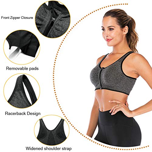 Florata Women's Zip Front Sports Bra Seamless Wirefree Post Surgery Racerback Yoga Bras #TOP1