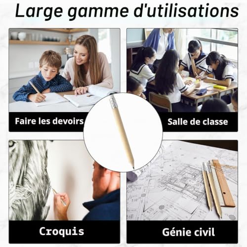 Aicharynic Lot de 120 mini crayons HB, 100 x 7,2 mm, avec gomme HB, en bois naturel, courts, demi-crayons en bois naturel, demi-crayons en graphite pour étudiants, école, maison – vue 7