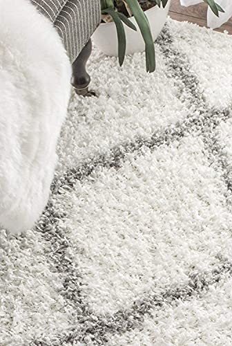 Image of Super Ultra Modern Soft Shaggy Handcrafted Anti-Skid Silk Touch Carpet, Size 10x13 Feet, Color White Grey