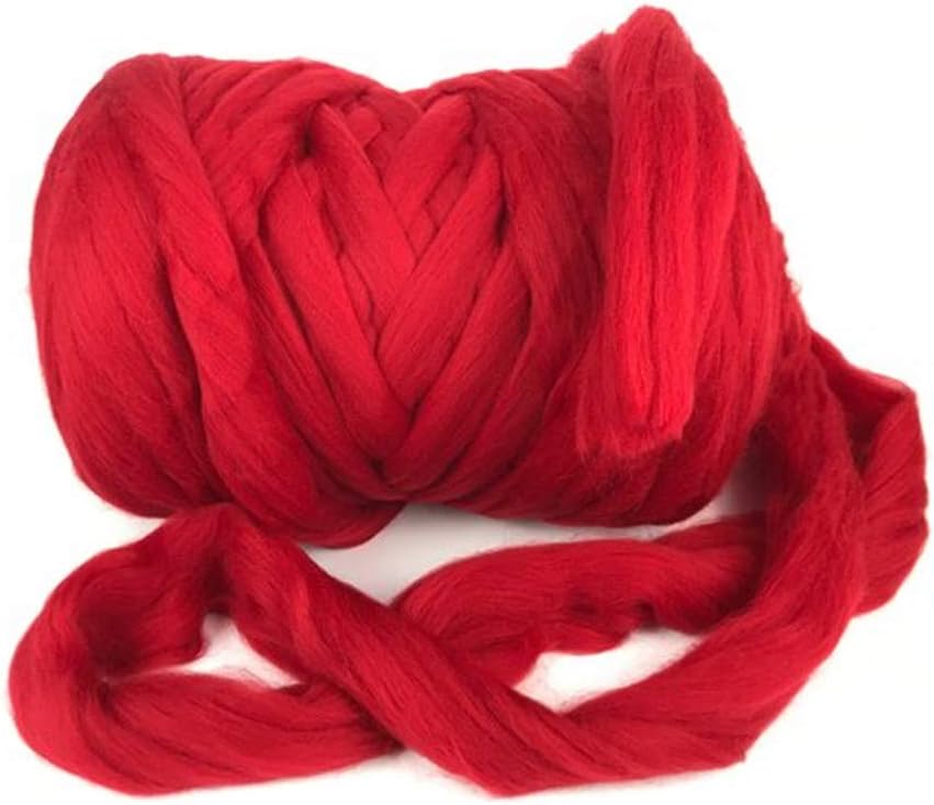 Giant Wool Yarn Chunky Arm Knitting Super Soft Wool Yarn Bulky Wool Roving (2 kg/4.4 lbs, Red)