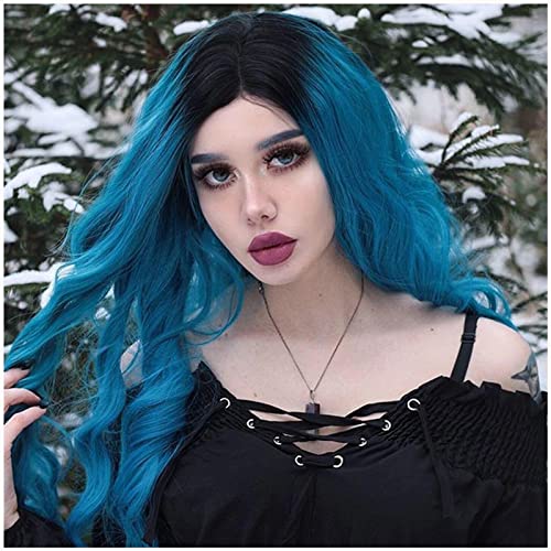 Nayoo Blue Wig For Women Long Wavy Blue Wig 22 Inch Colorful Wigs Middle Part Lace Wig Synthetic Wig For Daily Party Cosplay Girl Halloween Wigs (22Inch, Blue) #TOP23