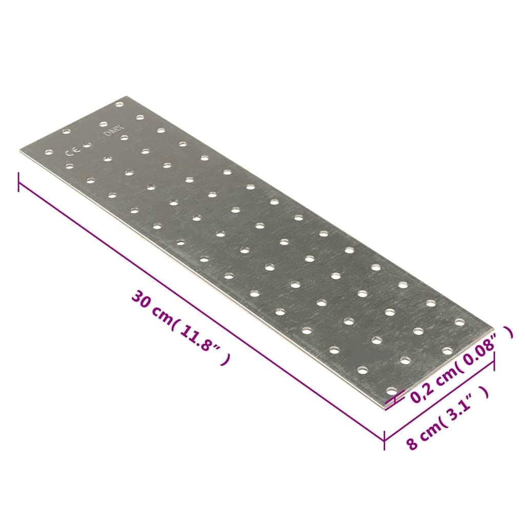 Placas perforadas de acero galvanizado, 2 mm, 300 x 80 mm, 20 unidades, soporte plano, elementos de fijación, accesorios de construcción, para madera, metal, estantería, pared, techo