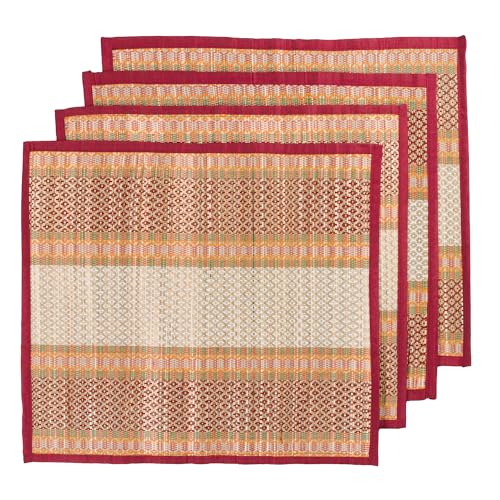 Image of CRAFT OF INDIA Handmade Korai Pai Kusha Grass Pooja Aasan Sitting Floor Mats (1.5X1.5 ft (4pcs Combo)