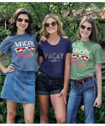 Image of Vacay Mode T Shirts for Women Summer Beach Hawaii Vacation Short Sleeve Tops Holiday Cruise Getaway T Shirts