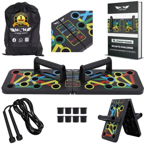 Wow Fitness World Push up Board with Ebook training guide(Downloadable) -15 in 1 Pushup Board for Men & Women – Foldable Push-up Board and Push up bar System – Push up Board for Men – Flex Board (PUSH UP BOARD COMBO)