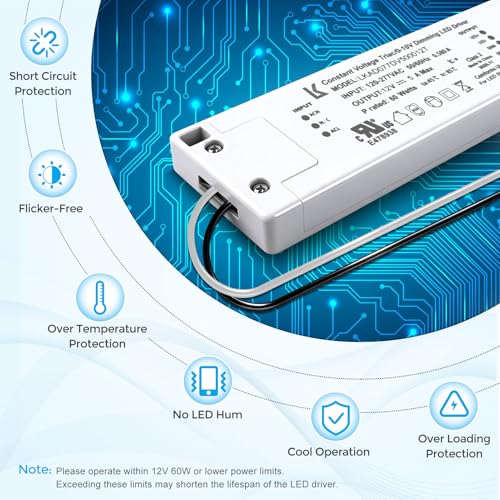 Image of 12V 60W Dimmable LED Driver, 5-in-1 Constant Voltage Triac /ELV /MLV /0-10V /1-10V /PWM /V-R Dimming AC to DC Power Supply, ETL Listed LED Transformer, UL Listed, Compatible with Leviton Dimmer
