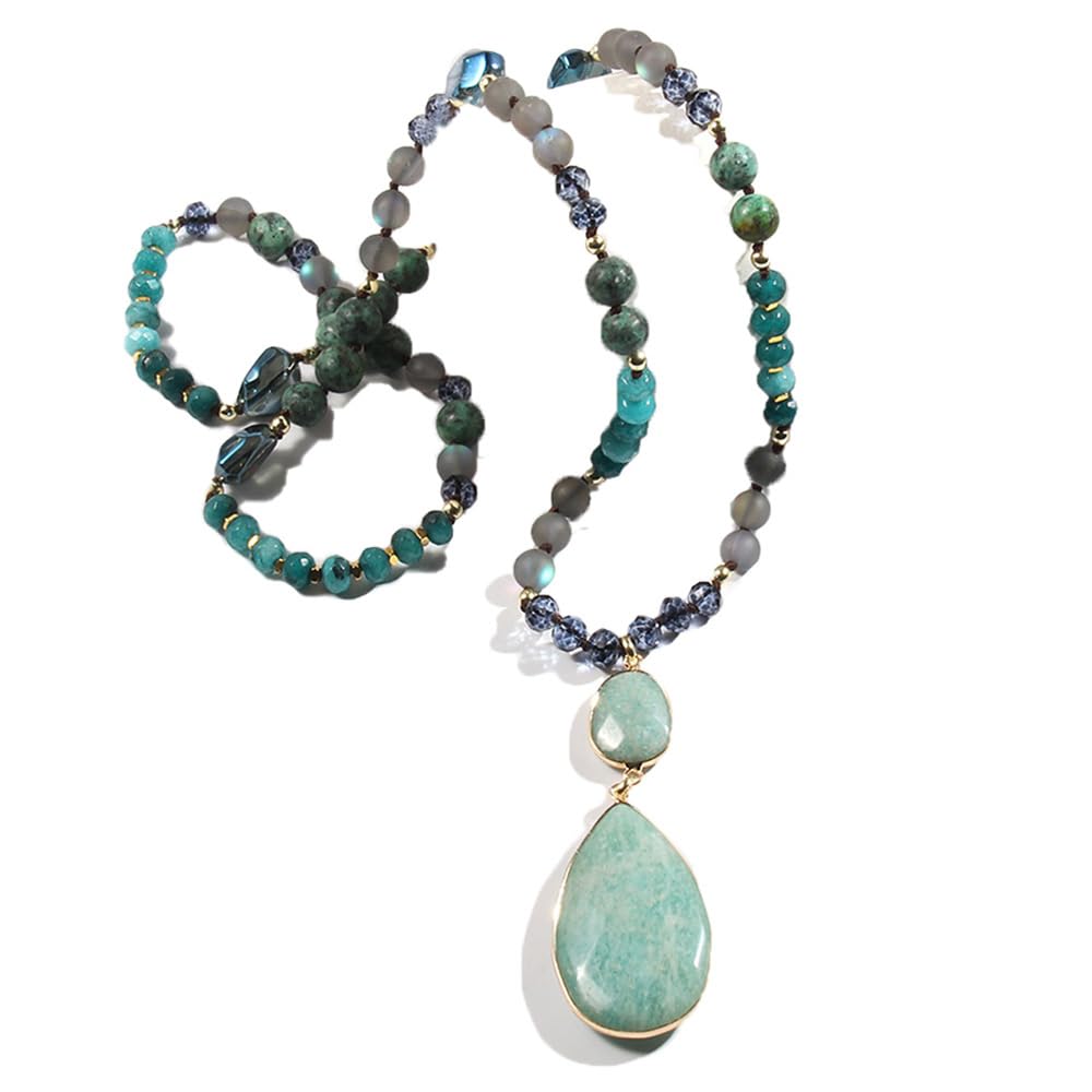 YomisaBoho Necklaces for Women/Men Trendy,32/35/36 Inch Natural Stone Beaded Long Pendant Necklaces for Womens,Handmade Bohemian Fashion Chakra Chunky Statement Charm Necklace Jewelry Gift