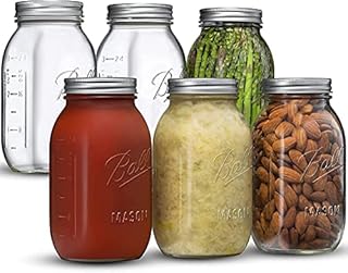 Regular Mouth Mason Jars 32 oz [6 Pack] With mason jar lids and Bands, mason jars 32 oz - For Canning, Fermenting, Pickling, Jar Decor - Microwave/Freeze/Dishwasher Safe + SEWANTA Jar Opener