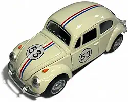 Carrinho de Ferro Fusca 53, Miniatura de Carro Colecionável, Abre Portas e Capô Com Fricção Bege Fusquinha Clássico 12cm Escala 1:32 Die-Cast