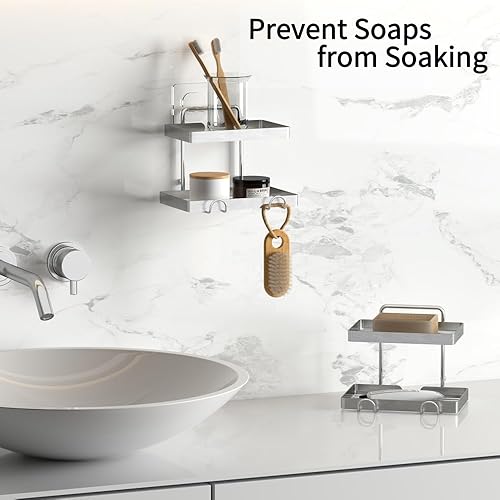 Miniatura 3 de Jabonera adhesiva para pared de ducha con protector de jabón, jabonera para pared de ducha, jabonera de acero inoxidable para barra de jabón con
