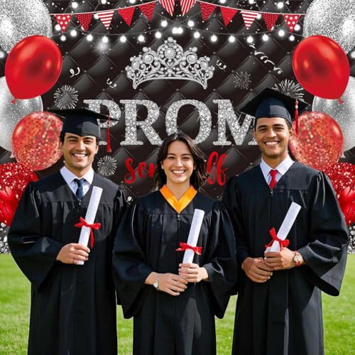 Prom Send Off 2026 Backdrop 7x5FT Black and Red Balloon Champagne Crown Congrats Grad Photography Background 2026 Celebrate Graduation Party Decorations Supplies Photo Props by CUMIA - Image 4
