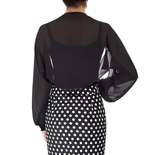 Black Shrug Long Sleeve Chiffon Cardigan Black,M #TOP1