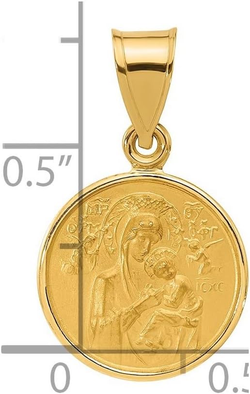 JewelryWeb 13.3mm 14k Yellow Gold Polished and Satin Solid Our Lady Of Perpetual Help Medal Pendant Necklace Pendant for Women - Image 2