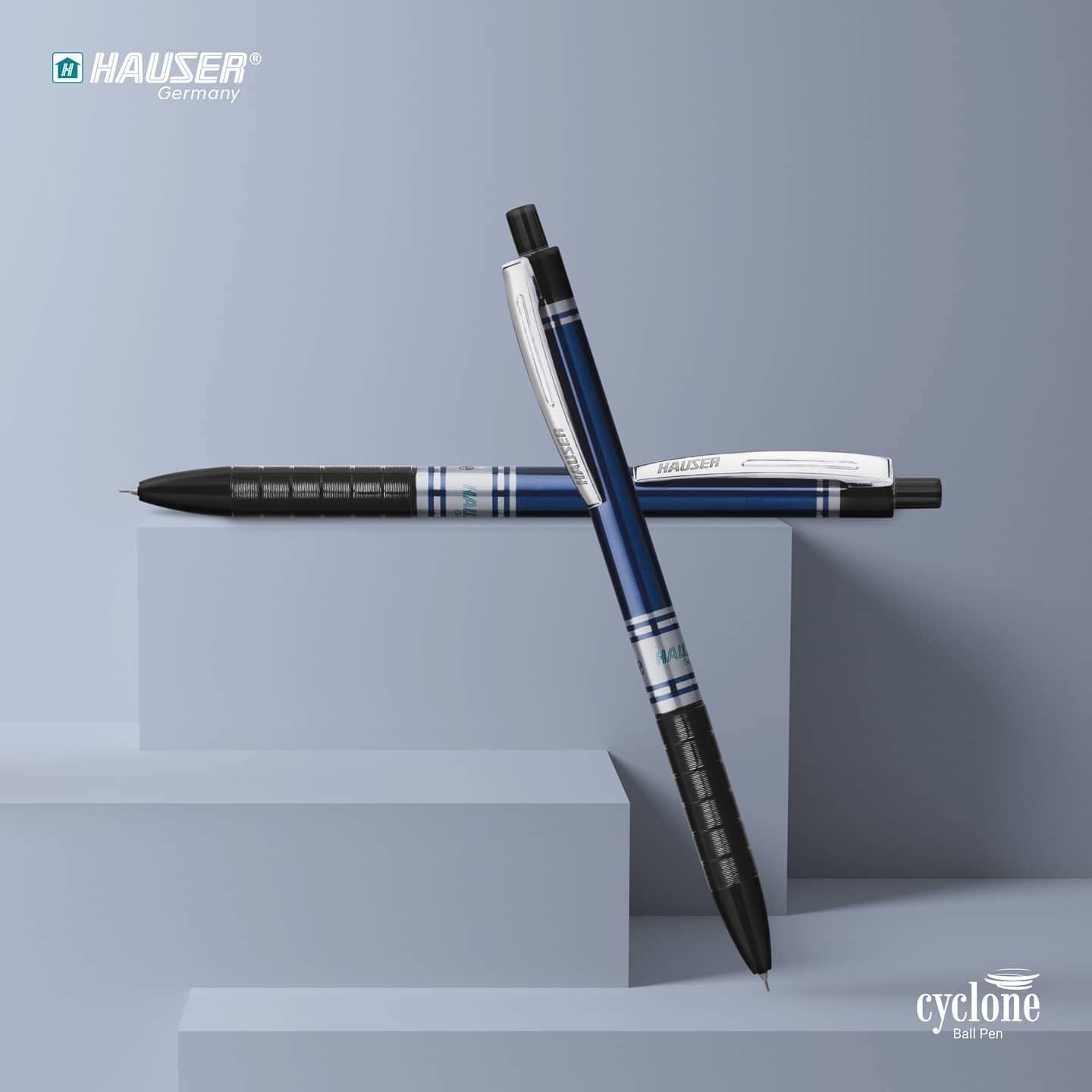 Hauser Cyclone Retractable 0.7mm Ball Pen Wallet | Metallic Foil Body | Comfortable Grip With Smudge Free Writing | Refillable | Blue Ink, of 10 Pens