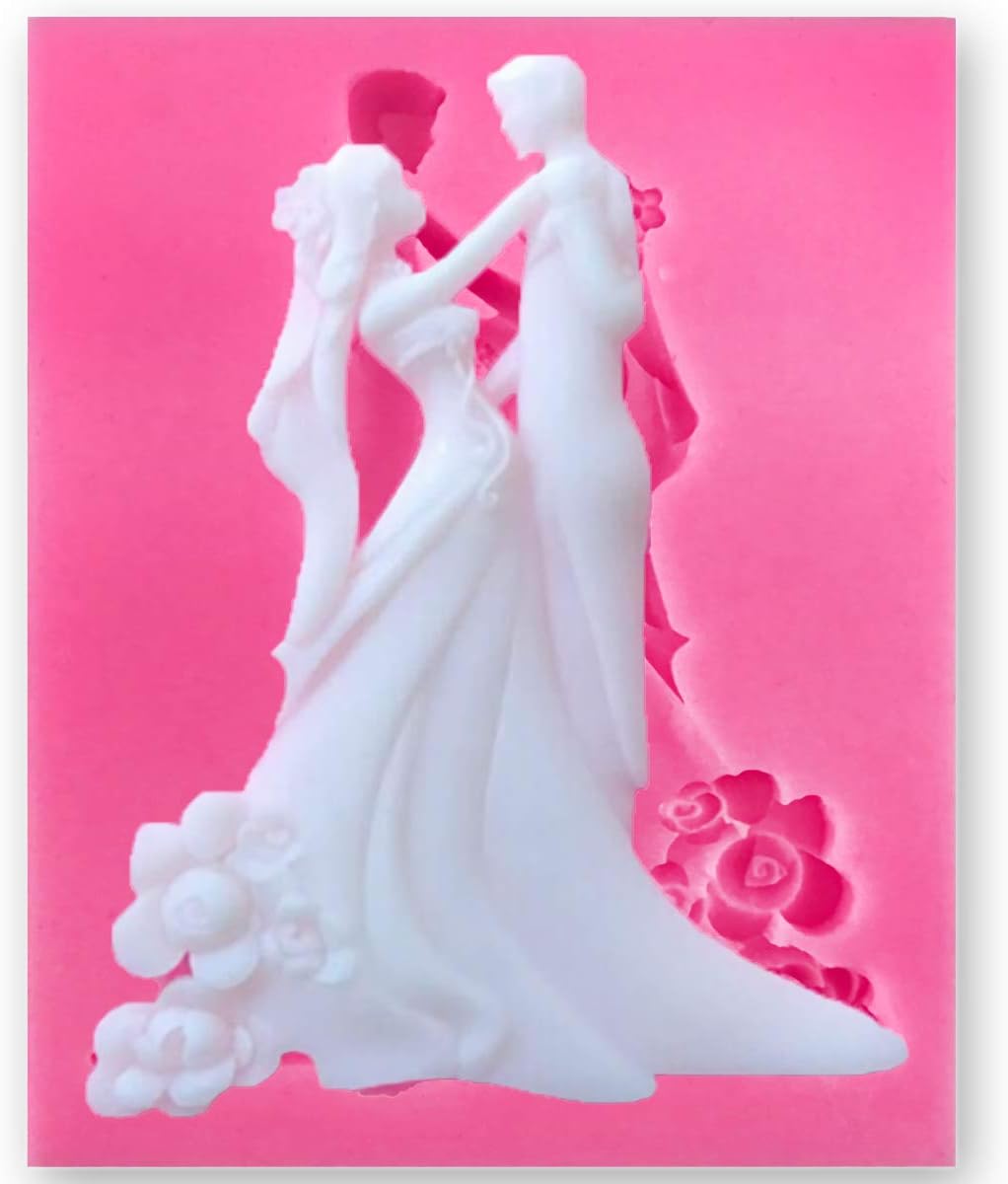 Bride and Groom Fondant Cake Topper Silicone Mold Couple Dancing Mould Jelly Sugar Chocolate Fondant Silicone Molds for Sugarcraft Candy Cake Decoration Cupcake Topper