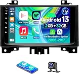 Autoradio 2 Din für Mercedes-Benz Sprinter 2006 2007 2008 2009 2010 2011-2017 mit Carplay Android Auto, 9 Zoll IPS Touchscreen Bluetooth FM RDS GPS Navi WiFi 32EQ Lenkradsteuerung AHD Kamera, 2+32G