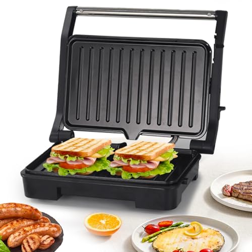 SUPERLEX Electric Panini Press Grill, Sandwich Toaster Roast with Non-Stick Plates, Compact Grill Open to 180°, Health Grill with Automatic Temperature Control, 1000 W