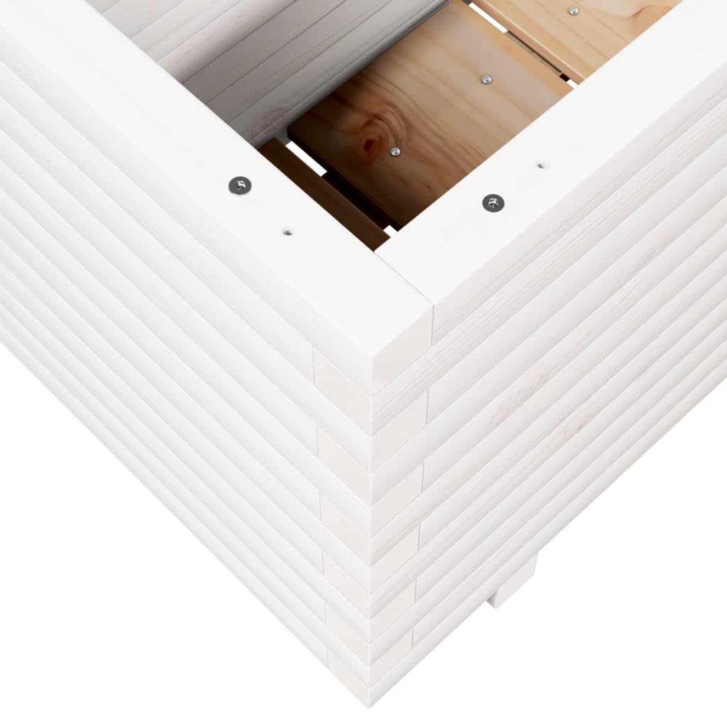 Bancal de pino 70 x 40 x 49,5 cm, color blanco, maceta de madera, jardinera elevada para balcón, verduras, hierbas, flores, ahorra espacio