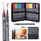 Watercolor Pens Set, 24-Color Dual Tip Paint Markers, Water-Based Coloring Markers with 1 Aquapen, 1 Colorless Blender, and 12-Page Pad, Art Supplies for Artists & Beginners