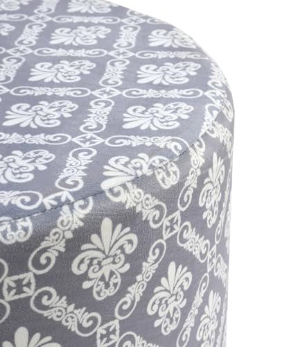 Image of NACIA Printed Ottoman Stool Set of 2 | Soft Cushioned Velvet Pouf Footrest with Wooden Legs | Decorative Seating Stool for Bedroom Living Room Home & Office (16x16x17 Inch, Grey Damask)