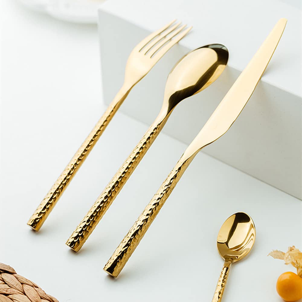 Silverware Set, 24-Piece Limited Edition — Stainless Steel Flatware For 6 With Gold Lotus Accents, Dishwasher Safe