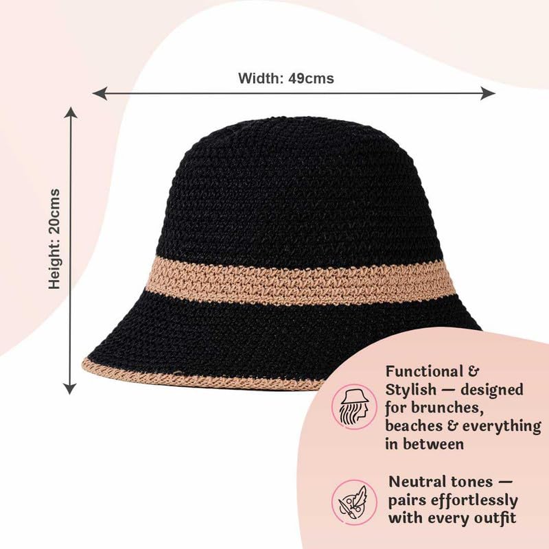 Image of Hair Drama Co. Crochet Bucket Hat for Women | Comfy & Casual Knit Handmade Foldable Floppy Hat | Summer Crochet Bucket Cap for Women & Girls