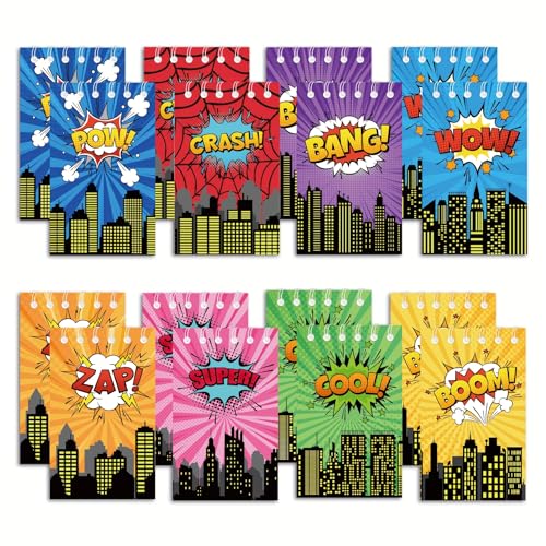 24pcs Hero Theme Mini Notebooks Party Supplies Favors Goodie Bag Stuffers Journal Pocket Notebook Supplies for City HeroTheme Birthday Party 8 Styles